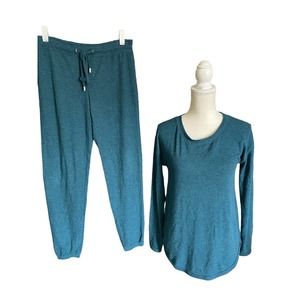 Felina Womens Loungewear Top & Jogger Pant Pajamas Set Tapered Leg Size XS Teal